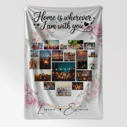 Personalisierte Decke Mit Namen Paar Fotocollage 19 Herz Fotos Home is Wherever I Am with You Geschenk 7