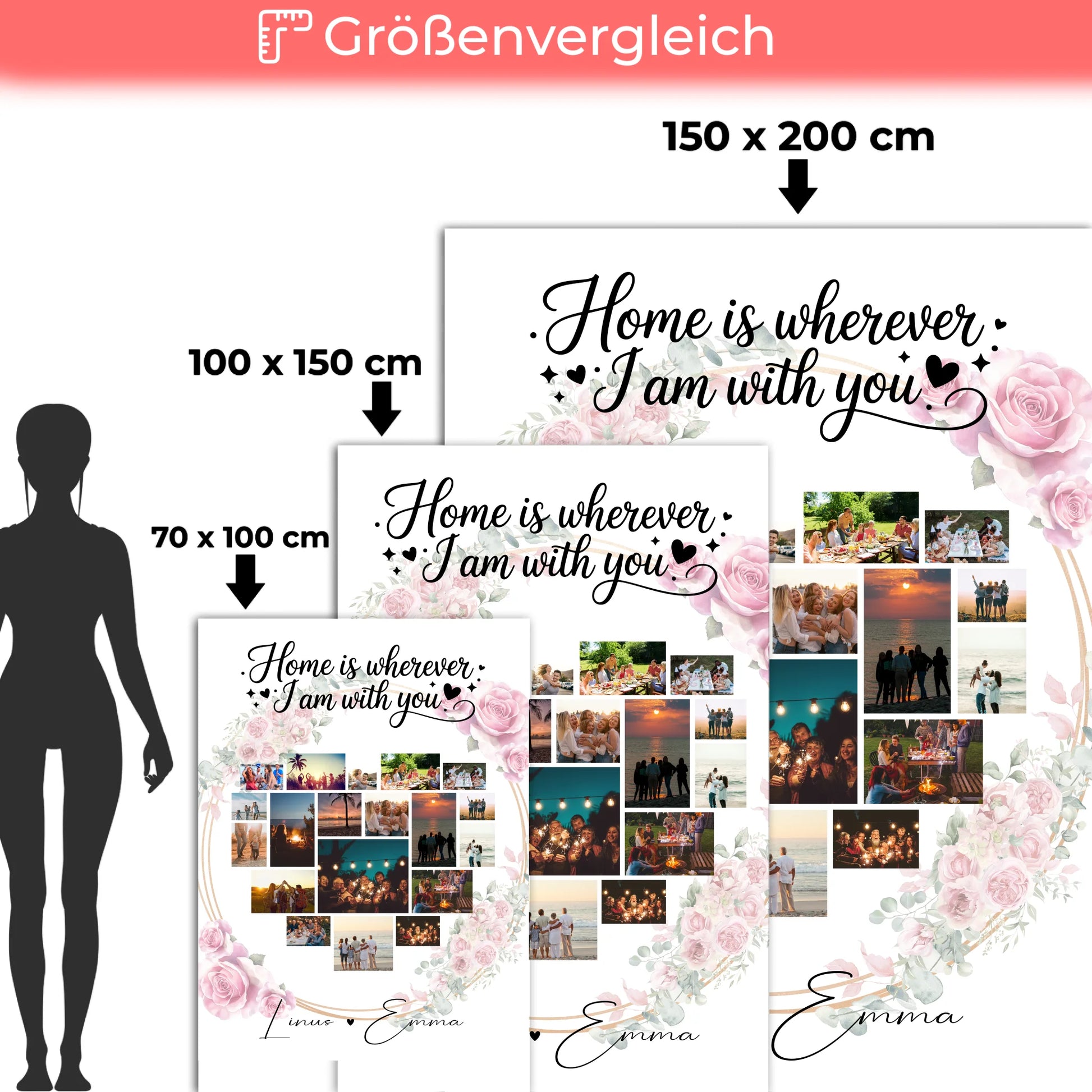 Personalisierte Decke Mit Namen Paar Fotocollage 19 Herz Fotos Home is Wherever I Am with You Geschenk 5