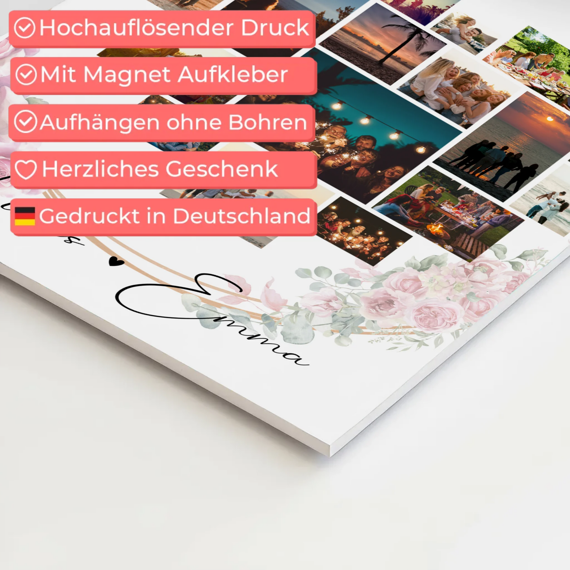 Personalisiertes Fotoboard Magnet Wandbild mit Paar Fotocollage 19 Herz Fotos Geschenk 4