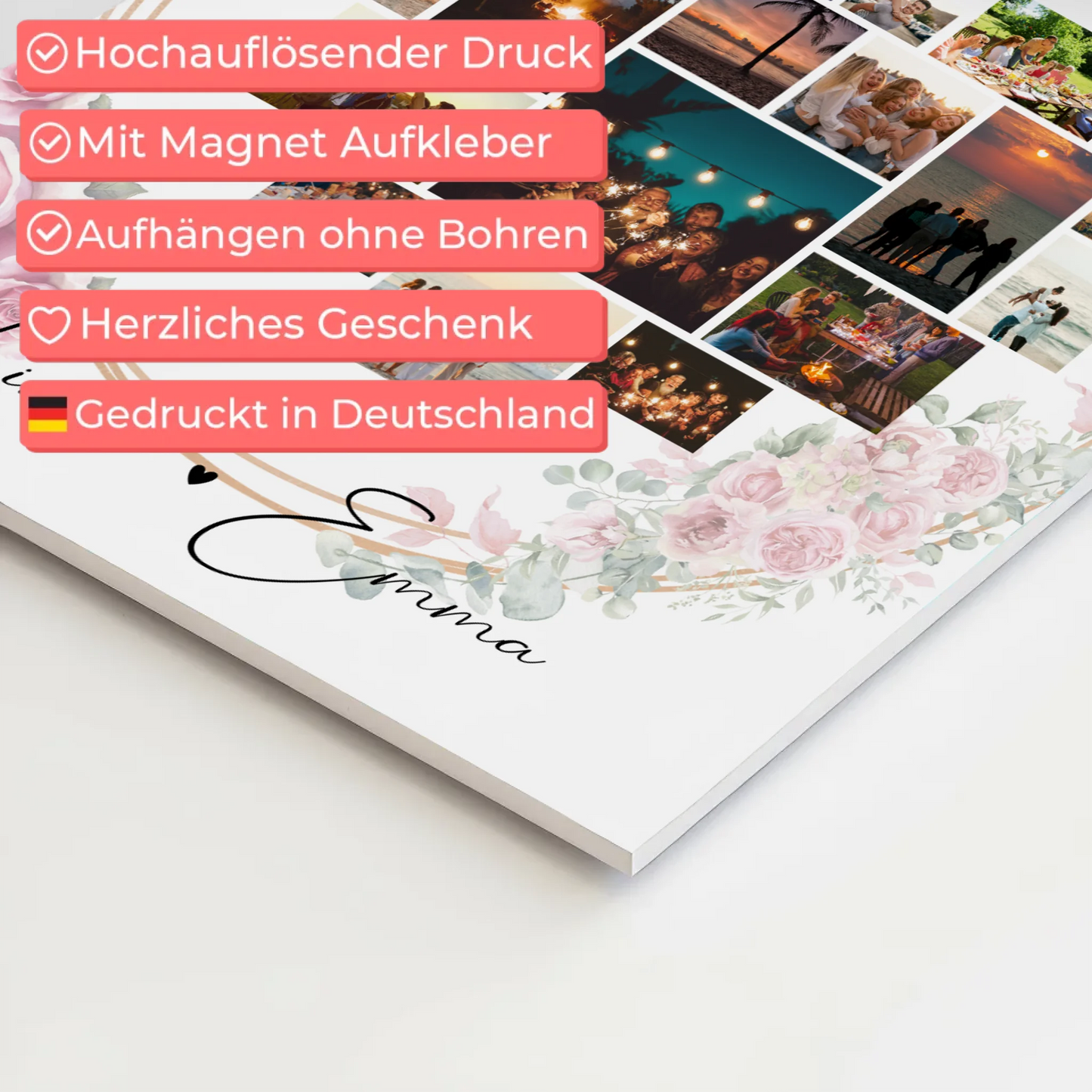 Personalisiertes Fotoboard Magnet Wandbild mit Paar Fotocollage 19 Herz Fotos Geschenk 10