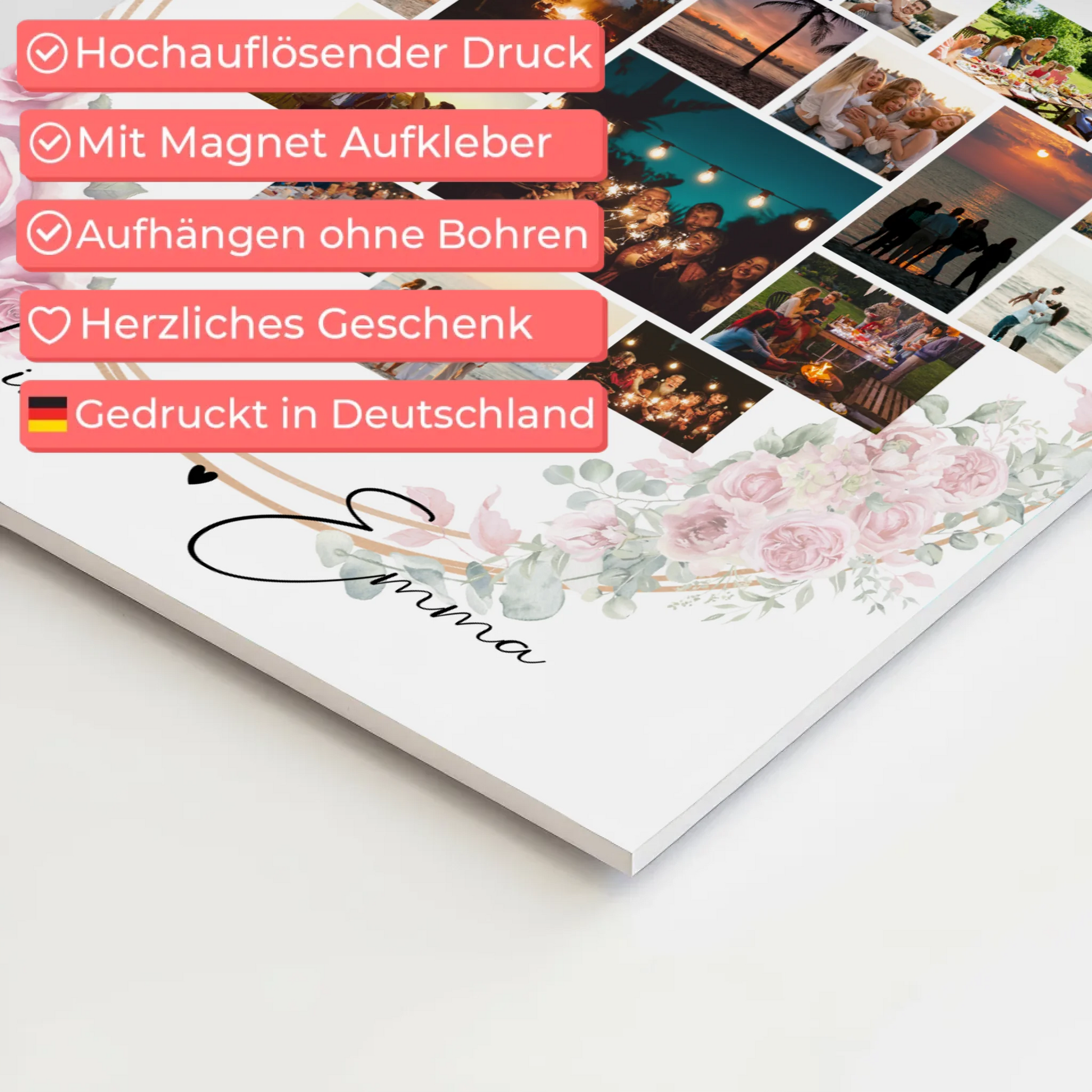 Personalisiertes Fotoboard Magnet Wandbild mit Paar Fotocollage 19 Herz Fotos Geschenk 10