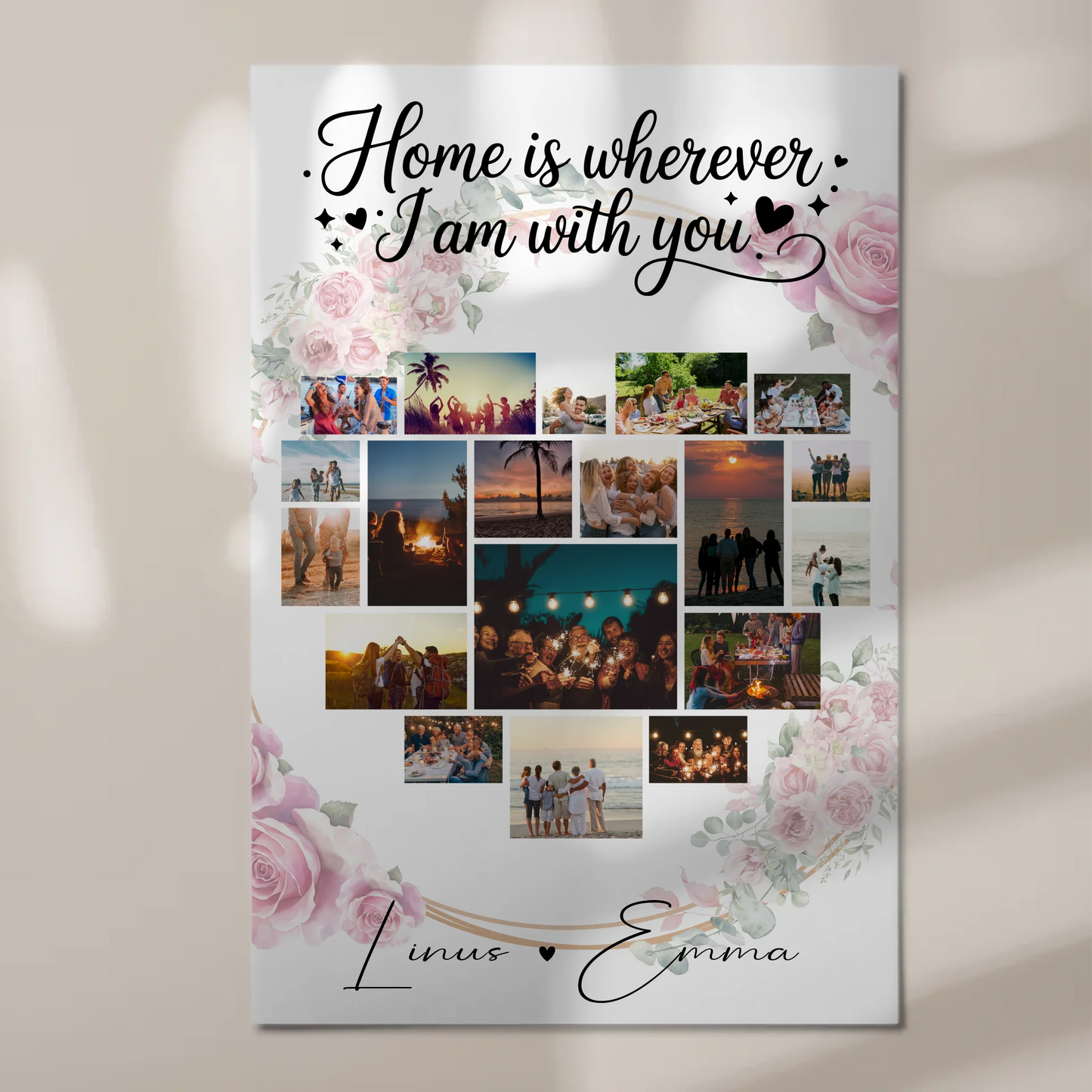 Personalisiertes Fotoboard Magnet Wandbild mit Paar Fotocollage 19 Herz Fotos Geschenk