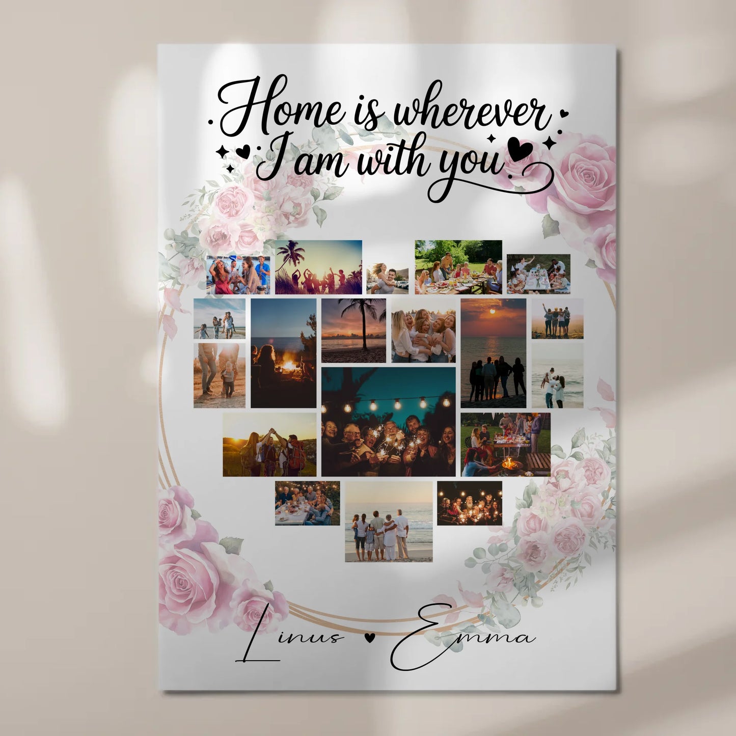 Personalisiertes Fotoboard Magnet Wandbild mit Paar Fotocollage 19 Herz Fotos Geschenk