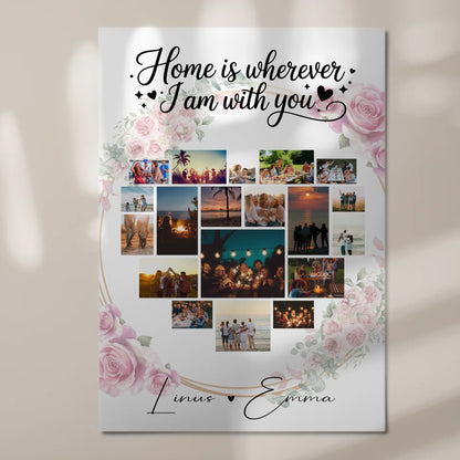 Personalisiertes Fotoboard Magnet Wandbild mit Paar Fotocollage 19 Herz Fotos Geschenk