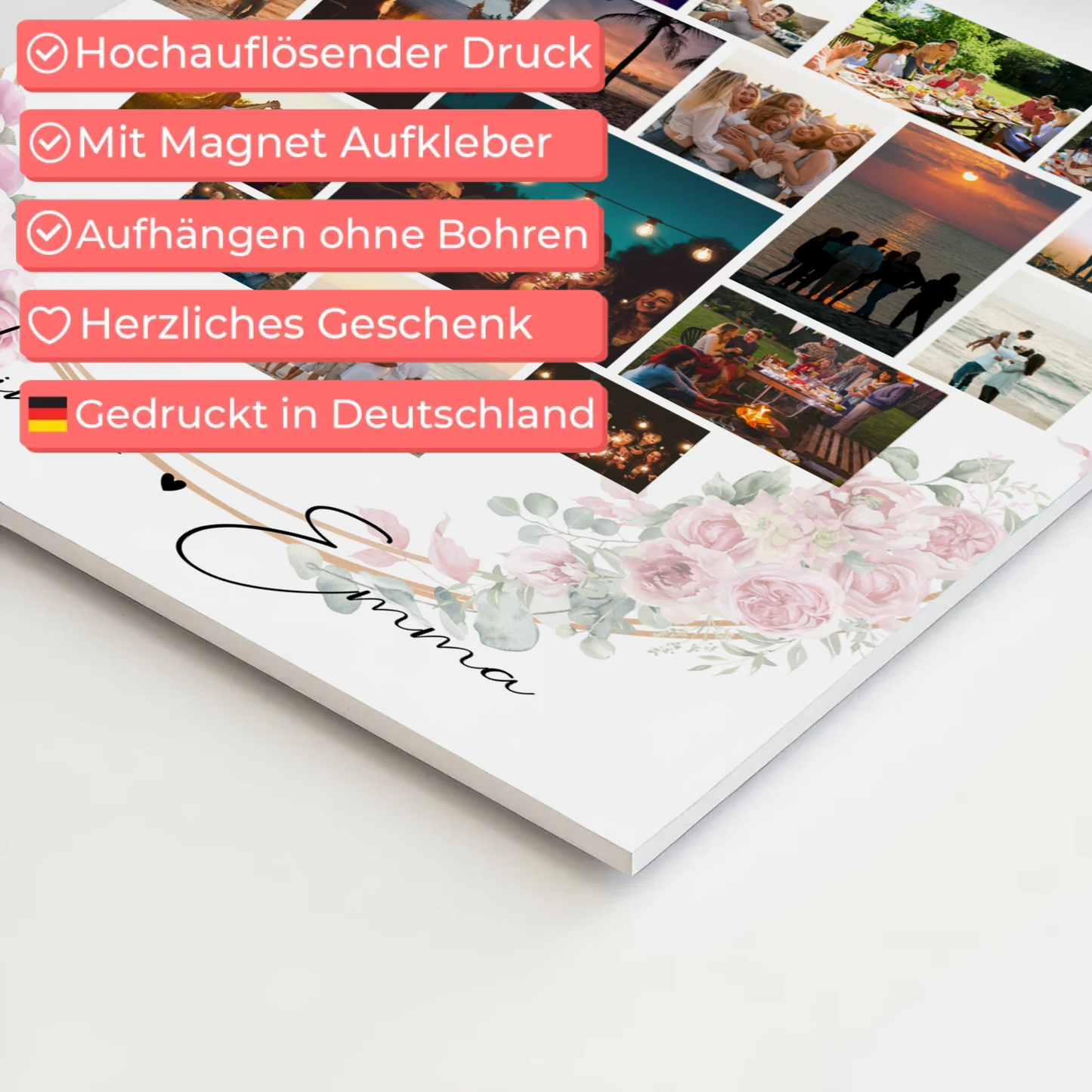 Personalisiertes Fotoboard Magnet Wandbild mit Paar Fotocollage 19 Herz Fotos Geschenk