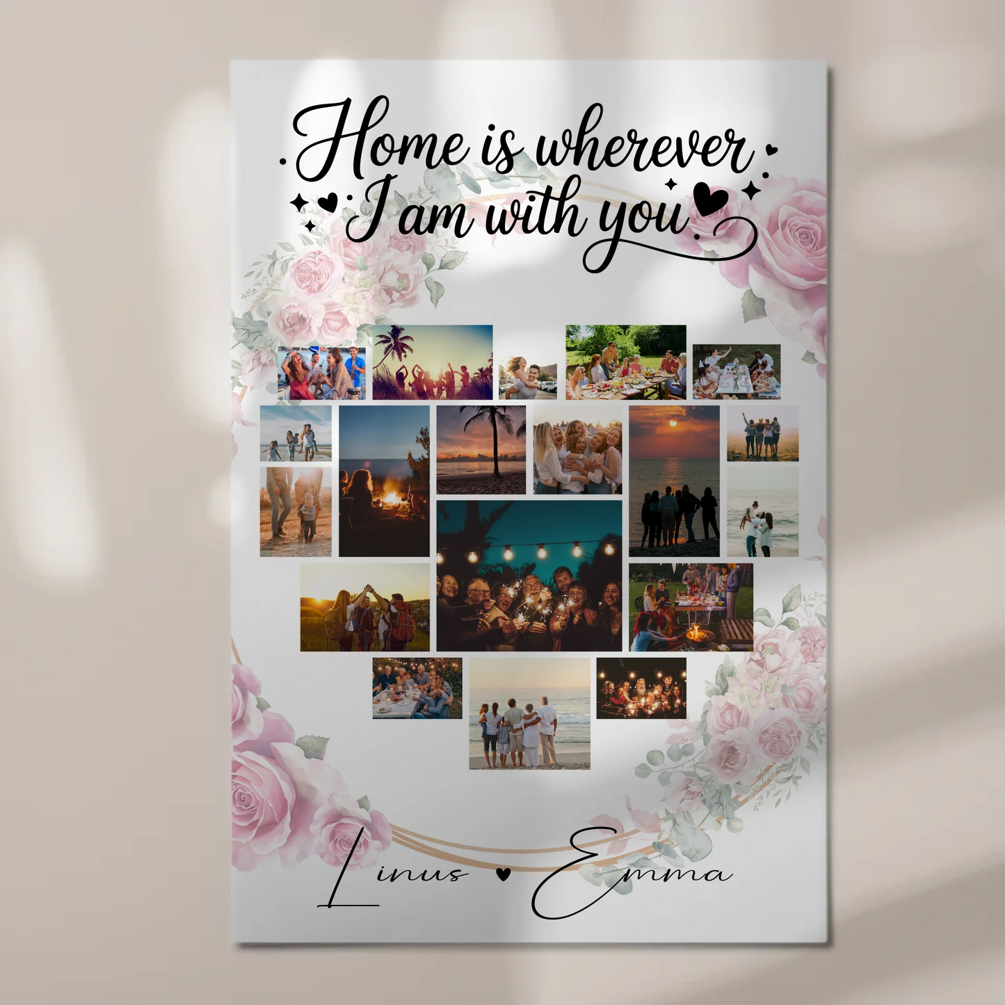 Personalisiertes Fotoboard Magnet Wandbild mit Paar Fotocollage 19 Herz Fotos Geschenk