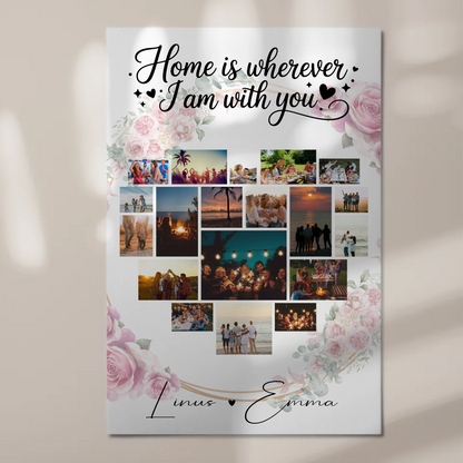 Personalisiertes Fotoboard Magnet Wandbild mit Paar Fotocollage 19 Herz Fotos Geschenk
