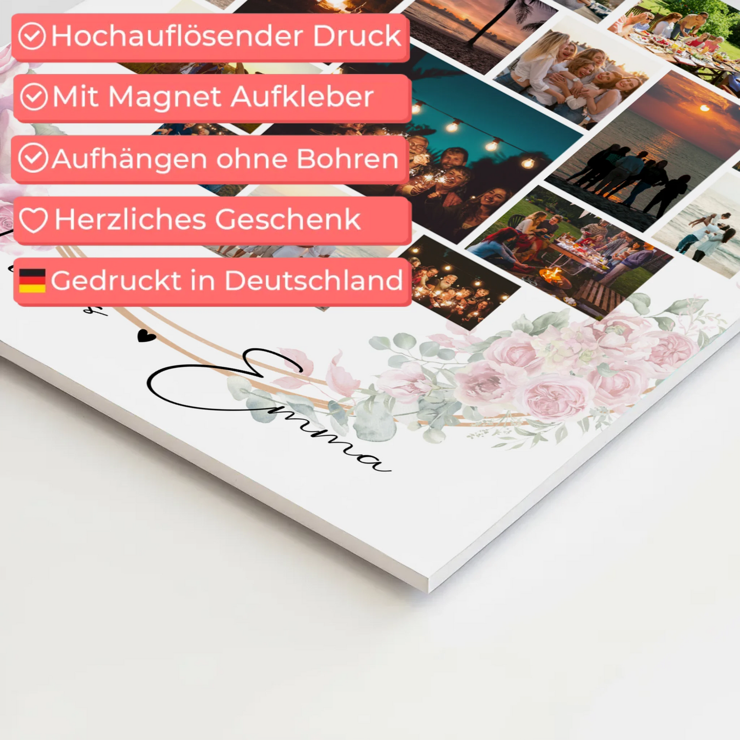 Personalisiertes Fotoboard Magnet Wandbild mit Paar Fotocollage 19 Herz Fotos Geschenk