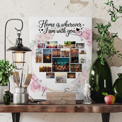 Personalisierte Leinwand Paare mit 19 Herz Fotos und Paar Fotocollage Geschenk für Zuhause 3