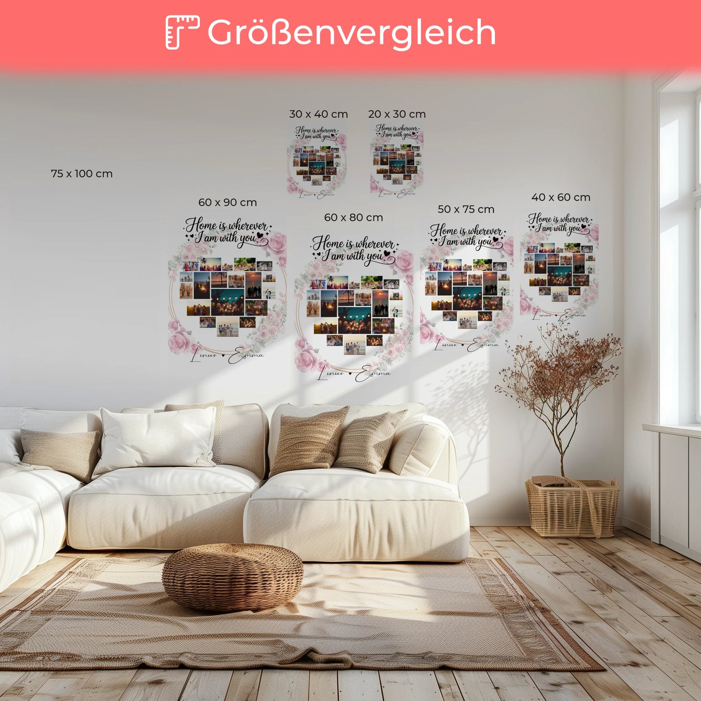 Personalisierte Leinwand Paare mit 19 Herz Fotos und Paar Fotocollage Geschenk für Zuhause 6