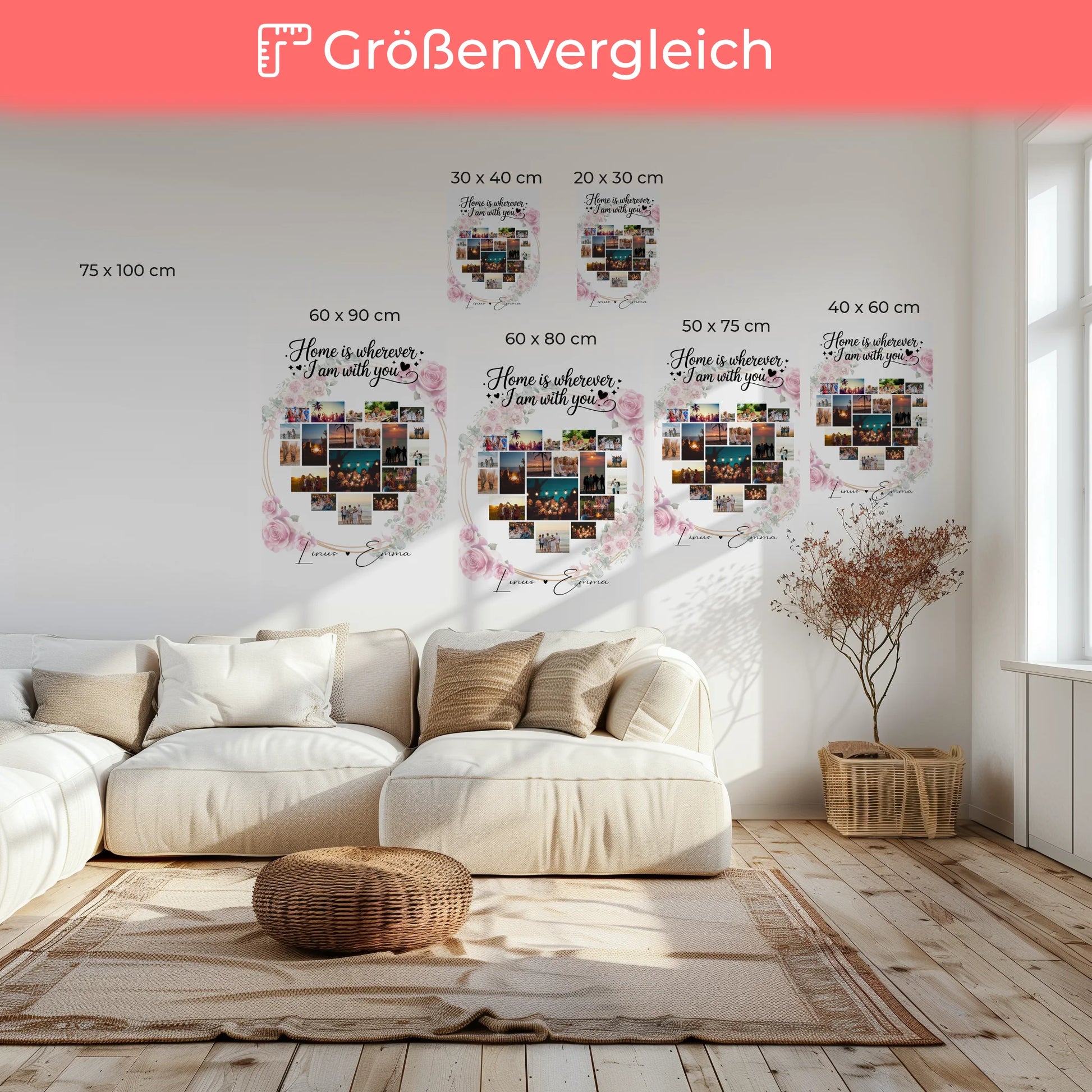 Personalisierte Leinwand Paare mit 19 Herz Fotos und Paar Fotocollage Geschenk für Zuhause 6