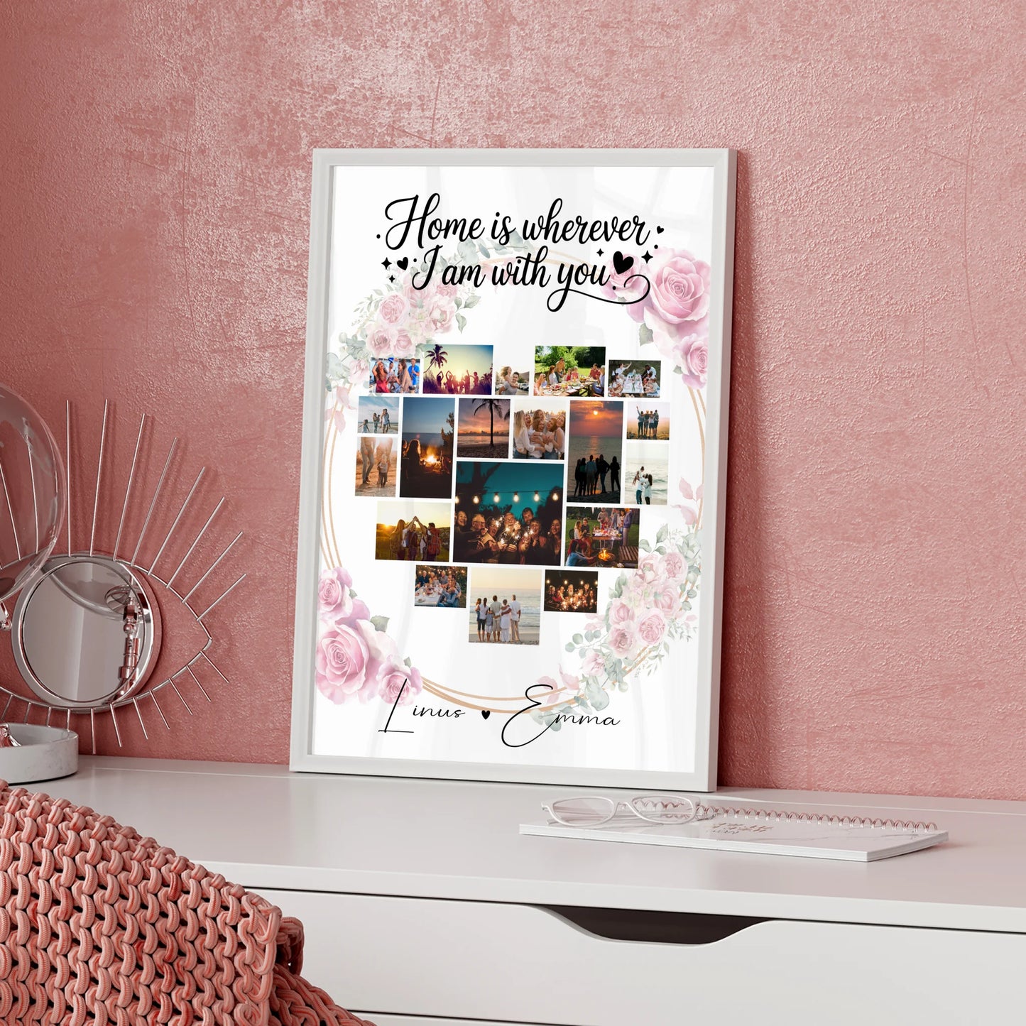 Partnerposter Personalisiert Paar Fotocollage 19 Herz Fotos Home is wherever I am with you