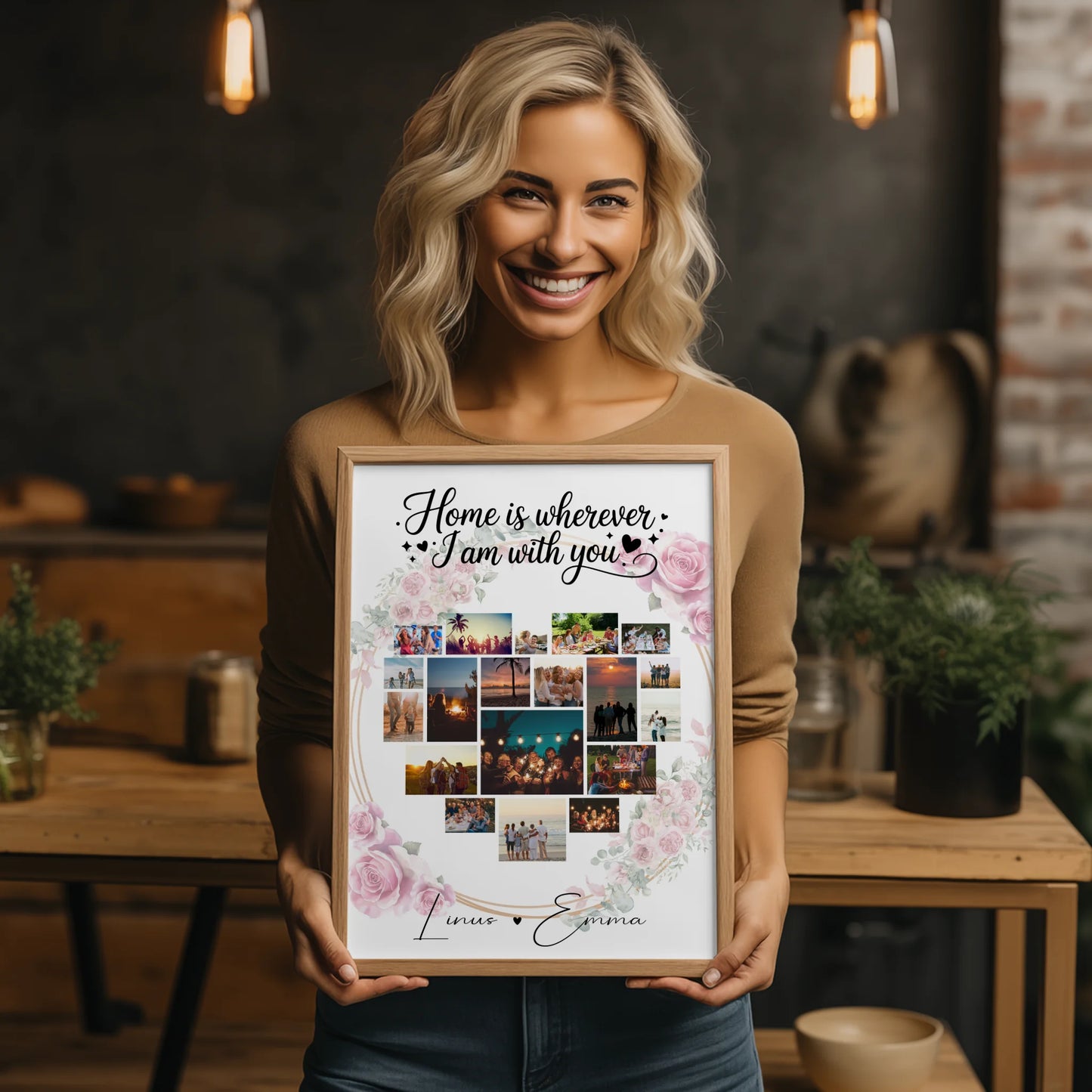 Partnerposter Personalisiert Paar Fotocollage 19 Herz Fotos Home is wherever I am with you