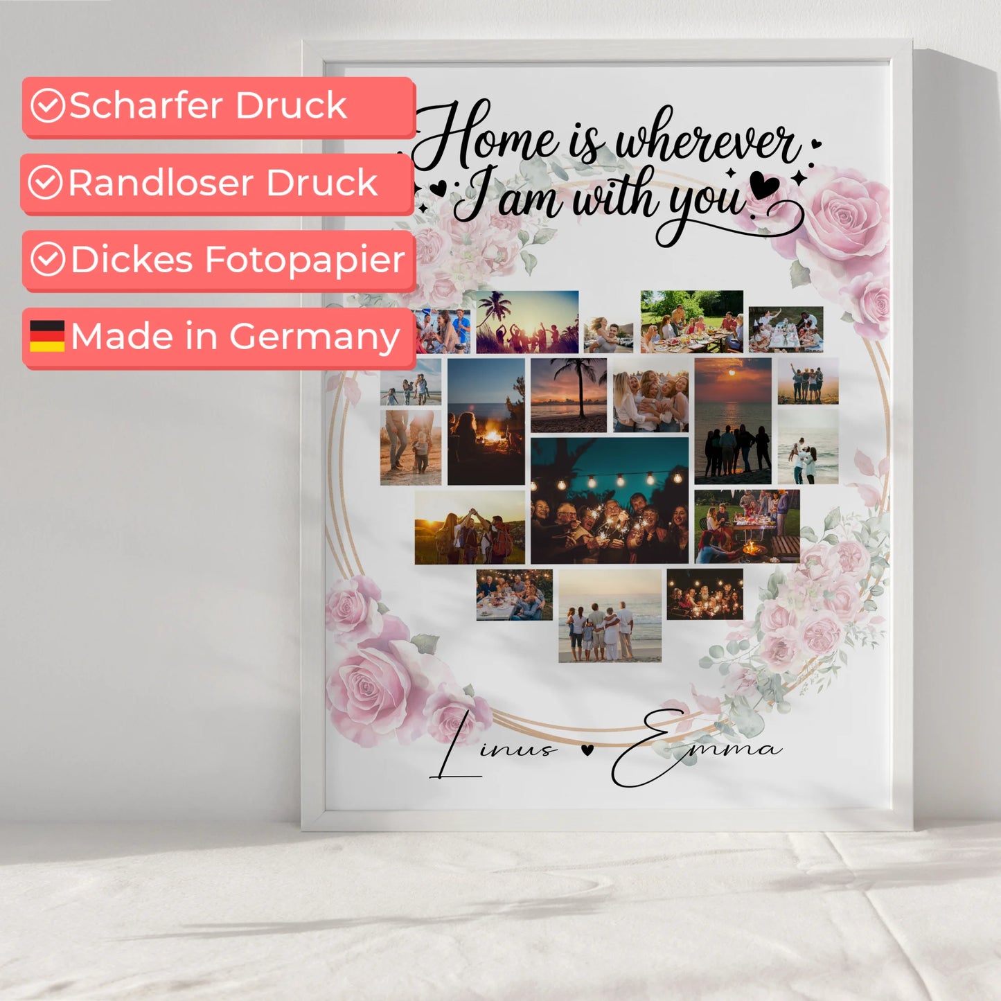Partnerposter Personalisiert Paar Fotocollage 19 Herz Fotos Home is wherever I am with you