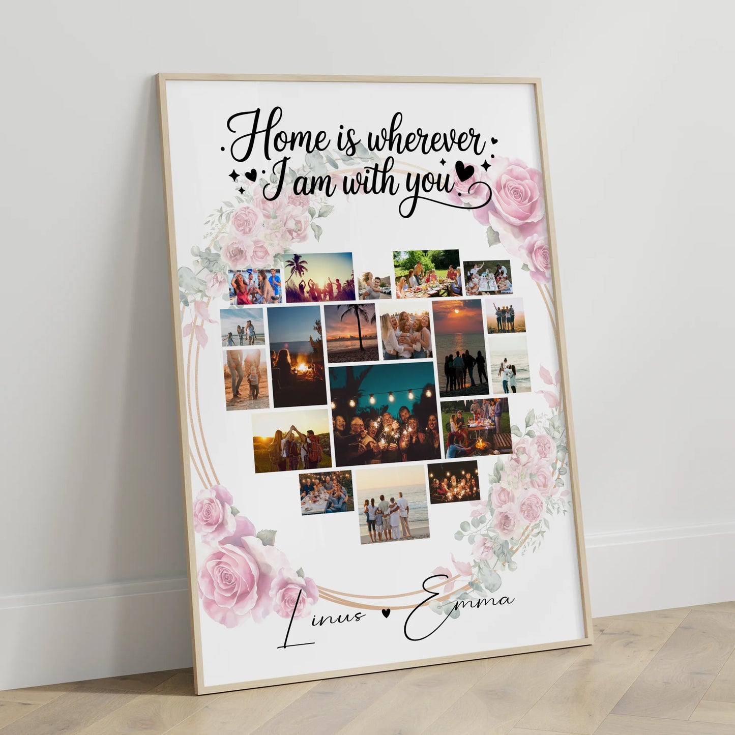 Partnerposter Personalisiert Paar Fotocollage 19 Herz Fotos Home is wherever I am with you