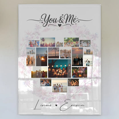 Personalisierte Acrylglas Foto Collage mit 19 Herz Fotos für Liebe und You & Me Geschenk