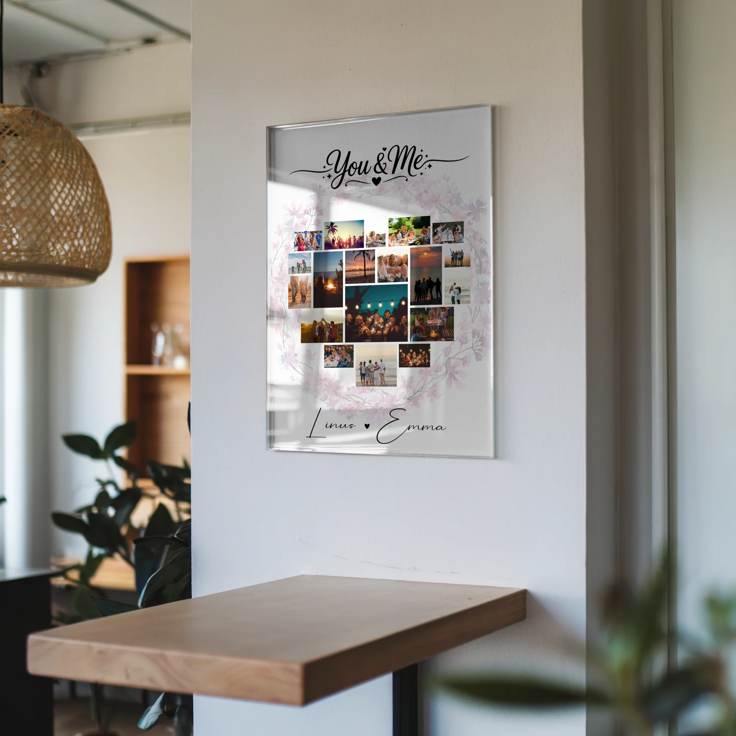 Personalisierte Acrylglas Foto Collage mit 19 Herz Fotos für Liebe und You & Me Geschenk