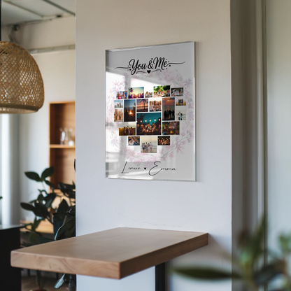 Personalisierte Acrylglas Foto Collage mit 19 Herz Fotos für Liebe und You & Me Geschenk