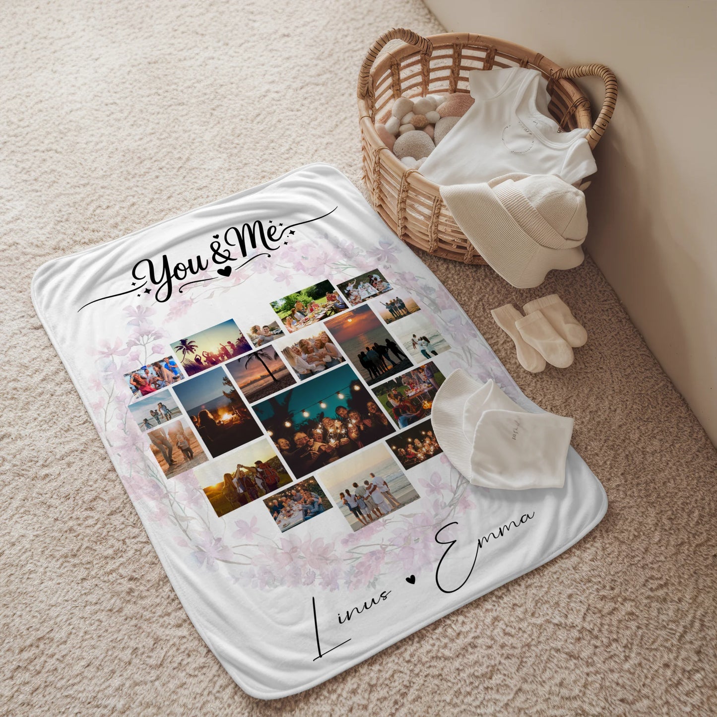 Decke Mit Namen Fotocollage Liebe 19 Herz Fotos You & Me Personalisiertes Geschenk 2
