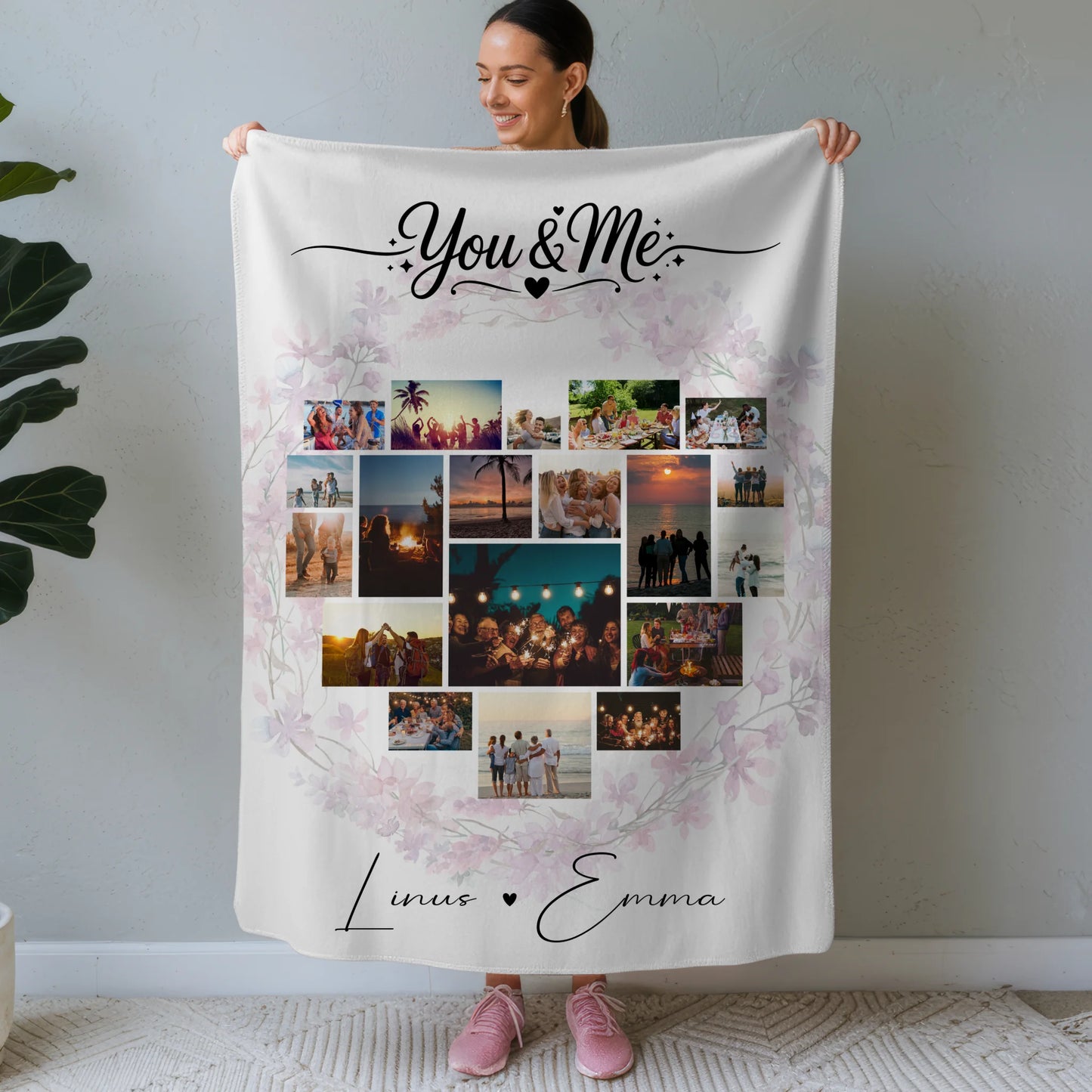 Decke Mit Namen Fotocollage Liebe 19 Herz Fotos You & Me Personalisiertes Geschenk 1