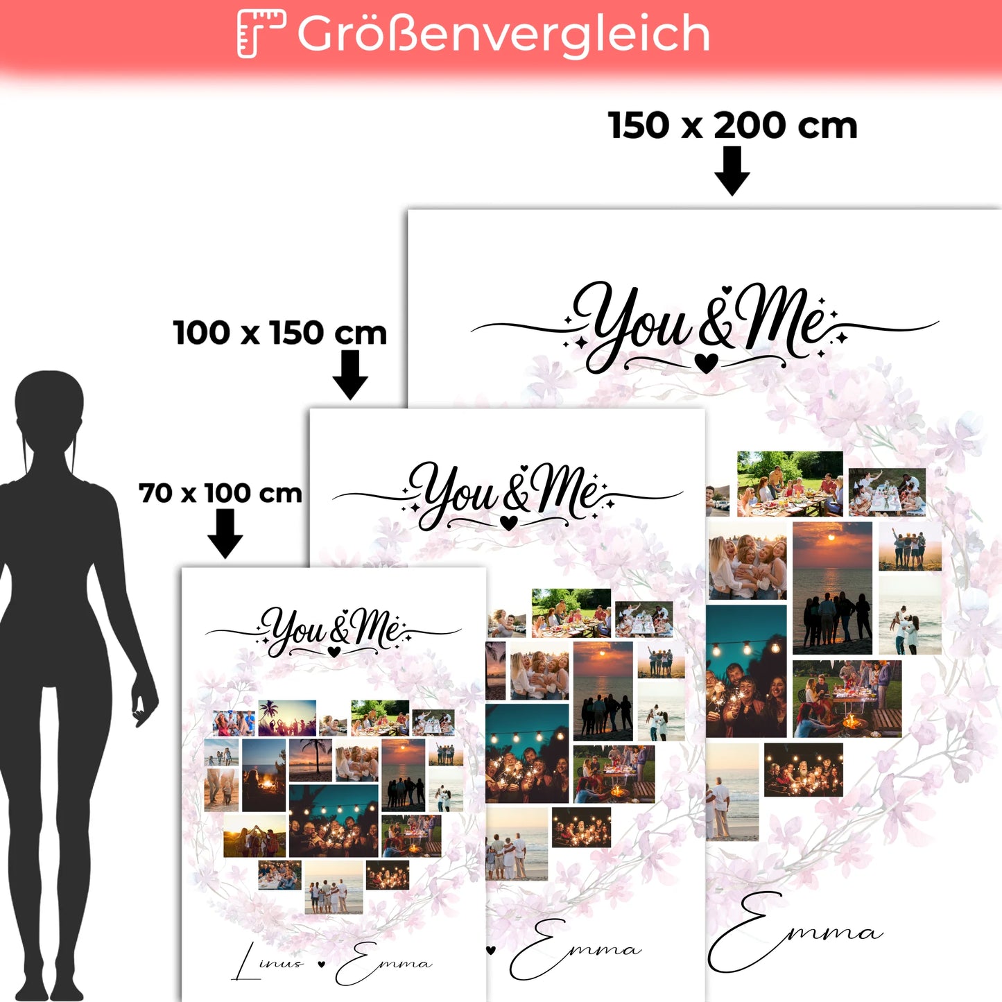Decke Mit Namen Fotocollage Liebe 19 Herz Fotos You & Me Personalisiertes Geschenk 5
