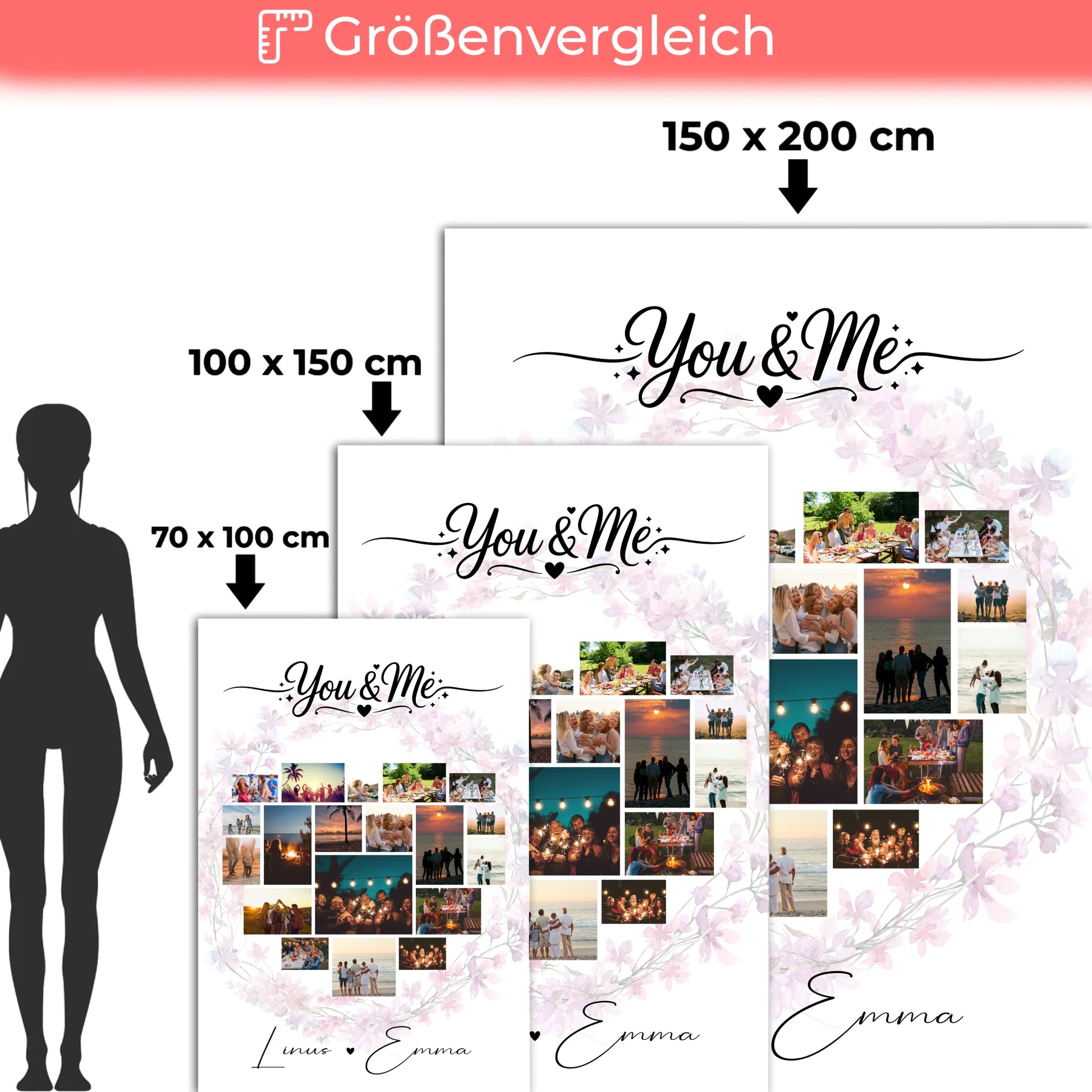 Decke Mit Namen Fotocollage Liebe 19 Herz Fotos You & Me Personalisiertes Geschenk 5
