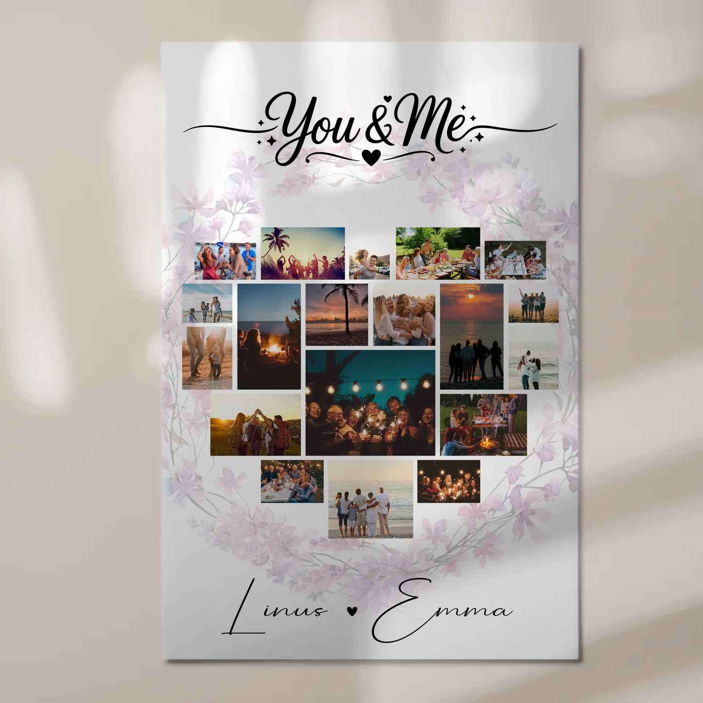 Personalisiertes Magnet Wandbild Fotocollage Liebe mit 19 Herz Fotos You & Me Geschenk 1