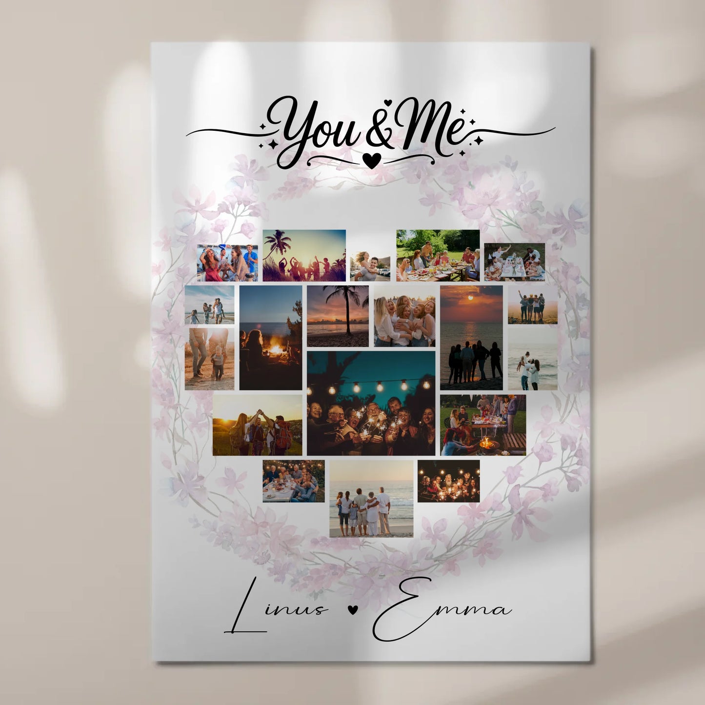 Personalisiertes Magnet Wandbild Fotocollage Liebe mit 19 Herz Fotos You & Me Geschenk 7