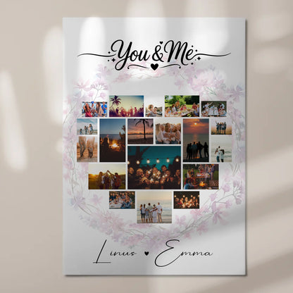 Personalisiertes Magnet Wandbild Fotocollage Liebe mit 19 Herz Fotos You & Me Geschenk 7