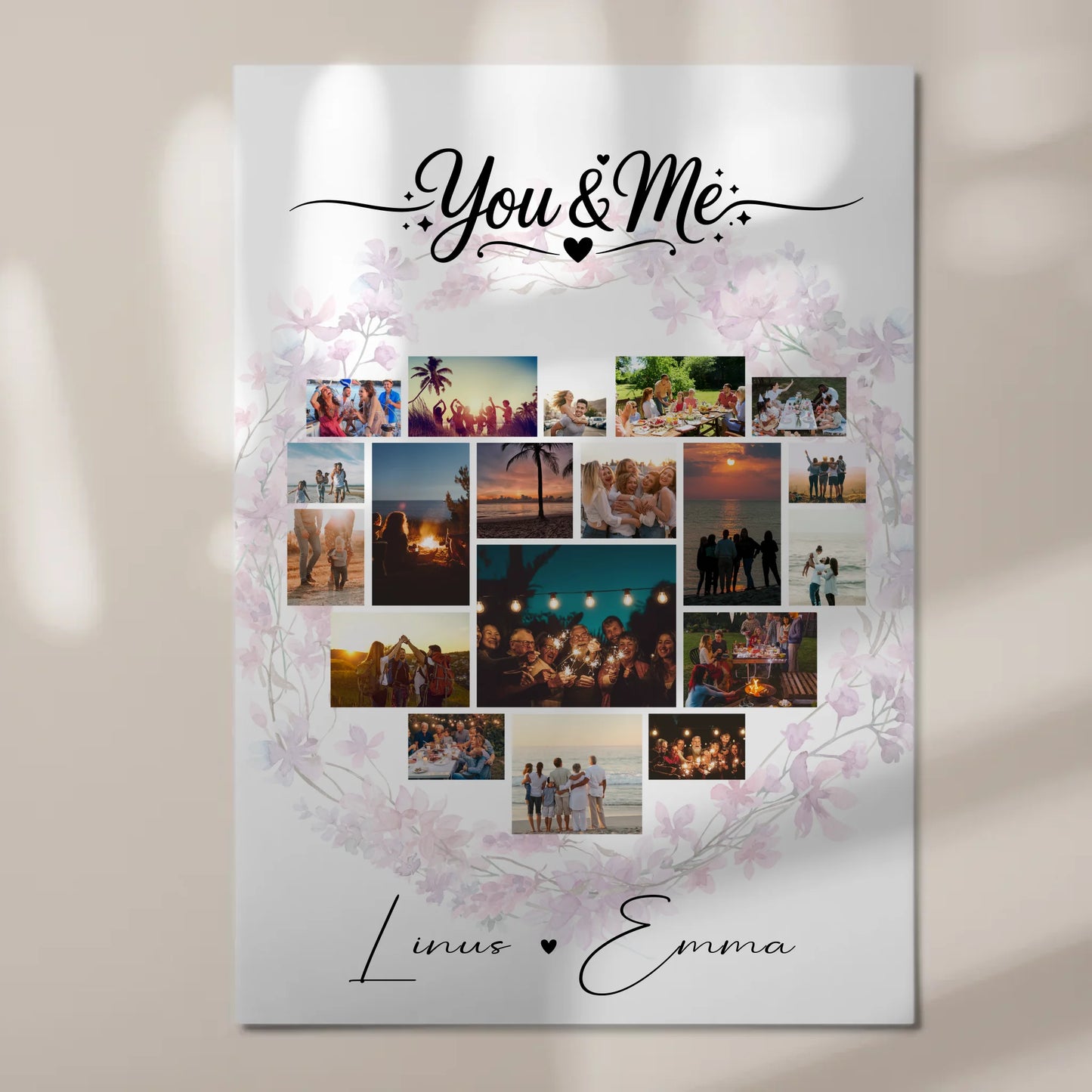 Personalisiertes Magnet Wandbild Fotocollage Liebe mit 19 Herz Fotos You & Me Geschenk