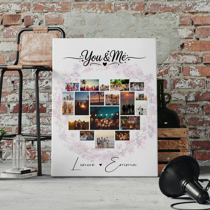 Paar Leinwand mit Fotocollage Liebe 19 Herz Fotos You & Me personalisiertes Geschenk 4
