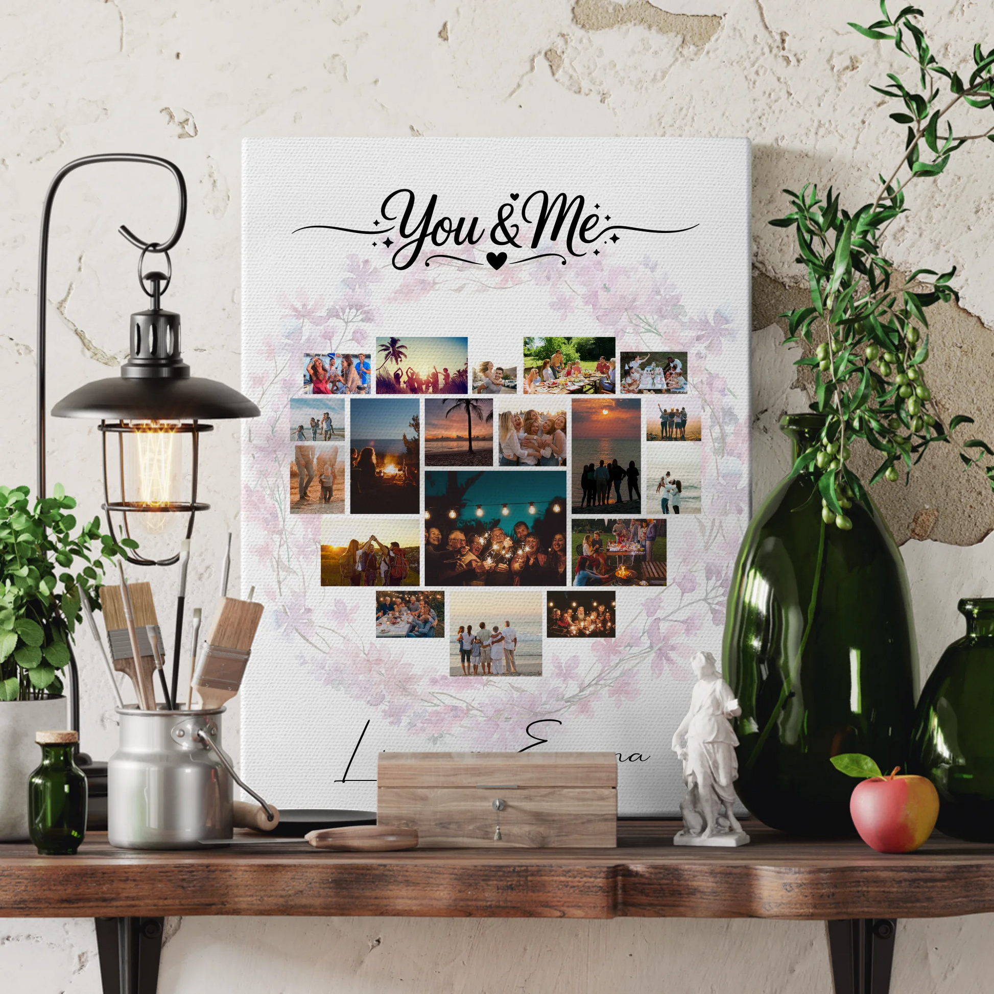 Paar Leinwand mit Fotocollage Liebe 19 Herz Fotos You & Me personalisiertes Geschenk 3