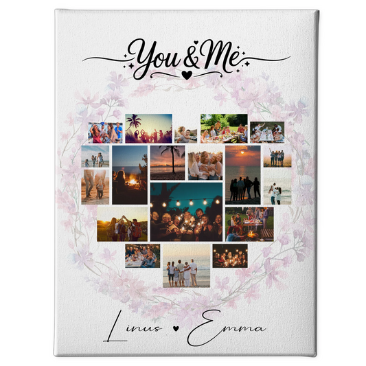 Paar Leinwand mit Fotocollage Liebe 19 Herz Fotos You & Me personalisiertes Geschenk 1