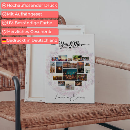 Paar Leinwand mit Fotocollage Liebe 19 Herz Fotos You & Me personalisiertes Geschenk 5
