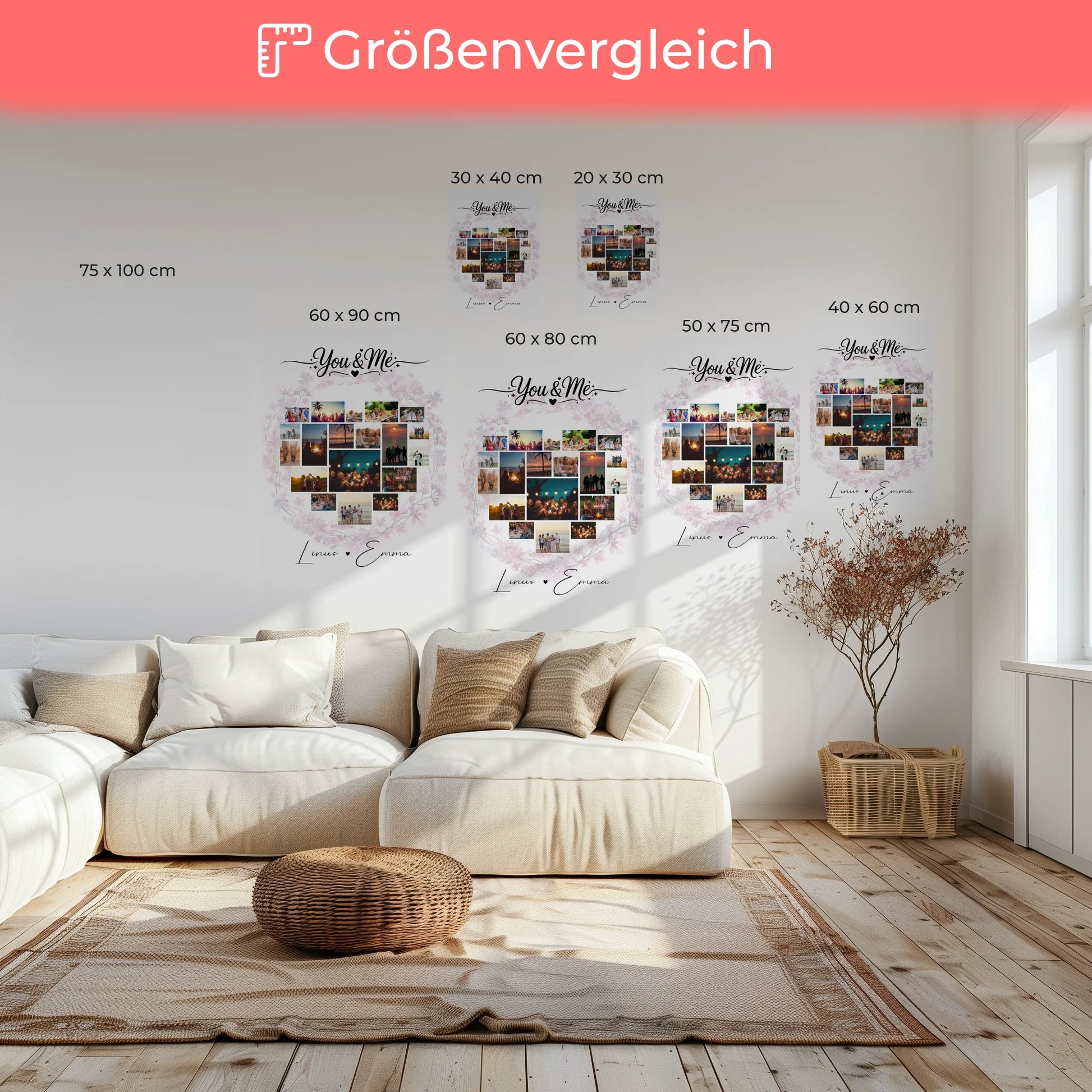 Paar Leinwand mit Fotocollage Liebe 19 Herz Fotos You & Me personalisiertes Geschenk 6