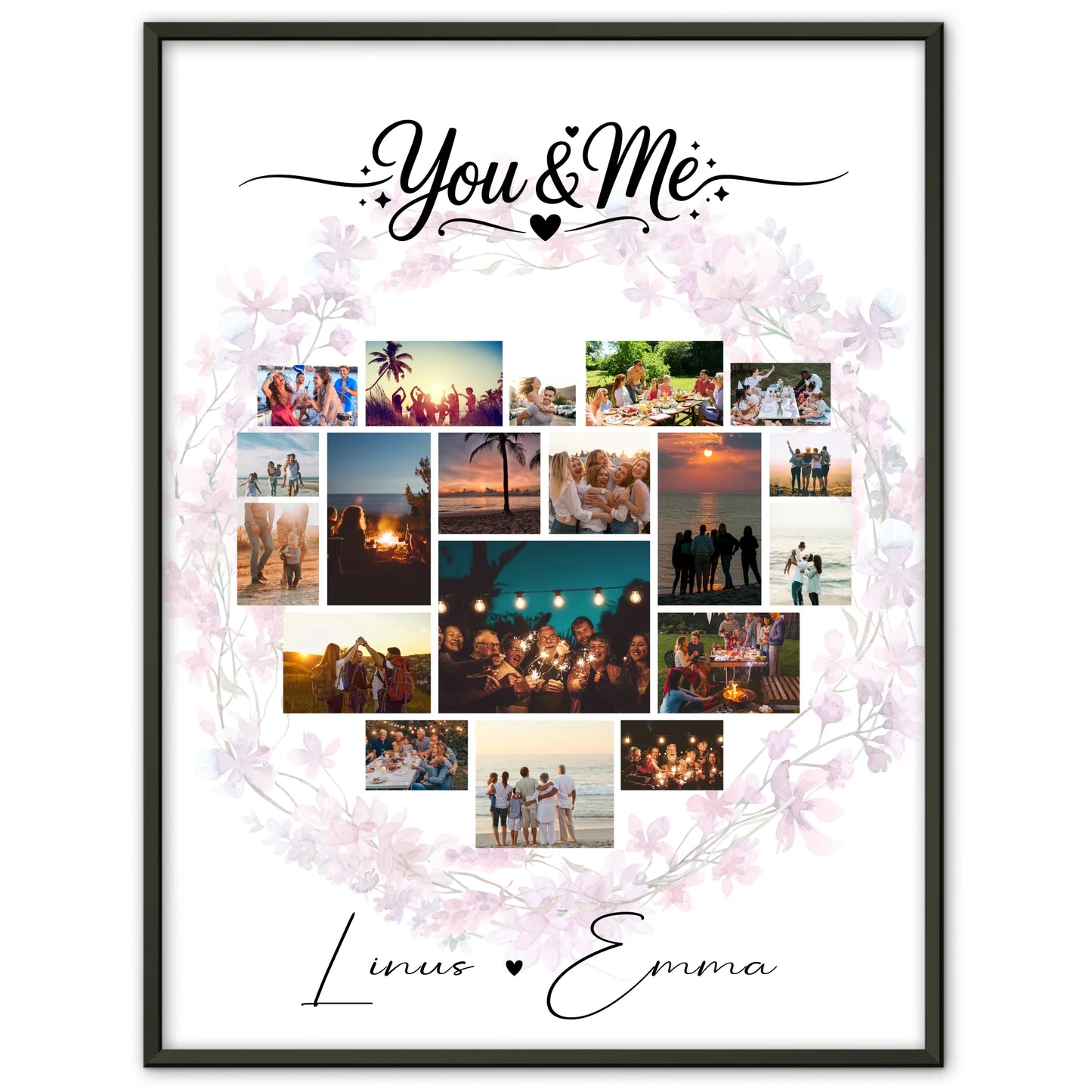 Fotocollage Liebe als Liebes Poster mit 19 Herz Fotos You & Me Persönliches Geschenk