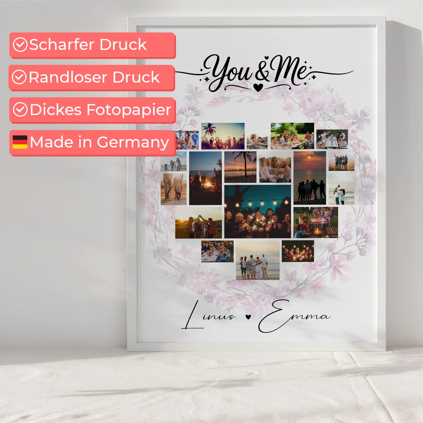Fotocollage Liebe als Liebes Poster mit 19 Herz Fotos You & Me Persönliches Geschenk