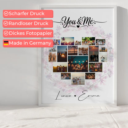 Fotocollage Liebe als Liebes Poster mit 19 Herz Fotos You & Me Persönliches Geschenk