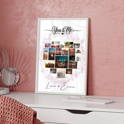 Fotocollage Liebe als Liebes Poster mit 19 Herz Fotos You & Me Persönliches Geschenk