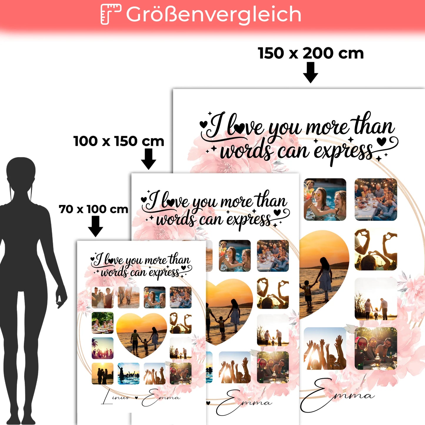 Personalisierte Kuscheldecke Mit Namen Fotocollage 13 Fotos I Love You More Than Words Can Express Geschenk 5