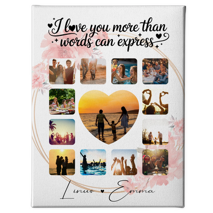 Personalisierte Leinwand Paare mit Fotocollage 13 Fotos I Love You More Than Words Can Express Geschenk 1