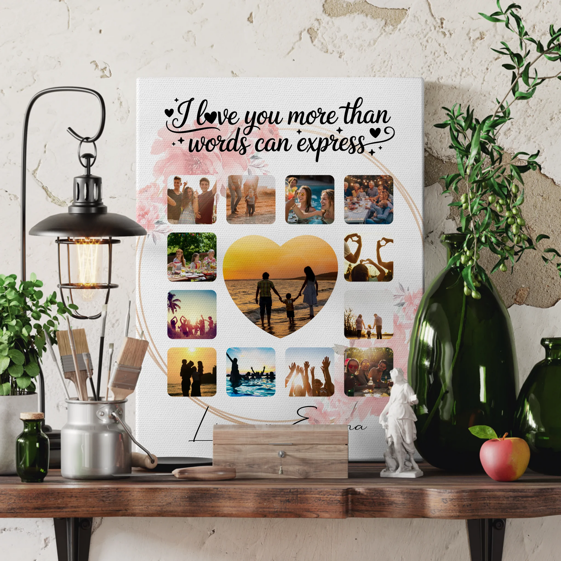 Personalisierte Leinwand Paare mit Fotocollage 13 Fotos I Love You More Than Words Can Express Geschenk 3