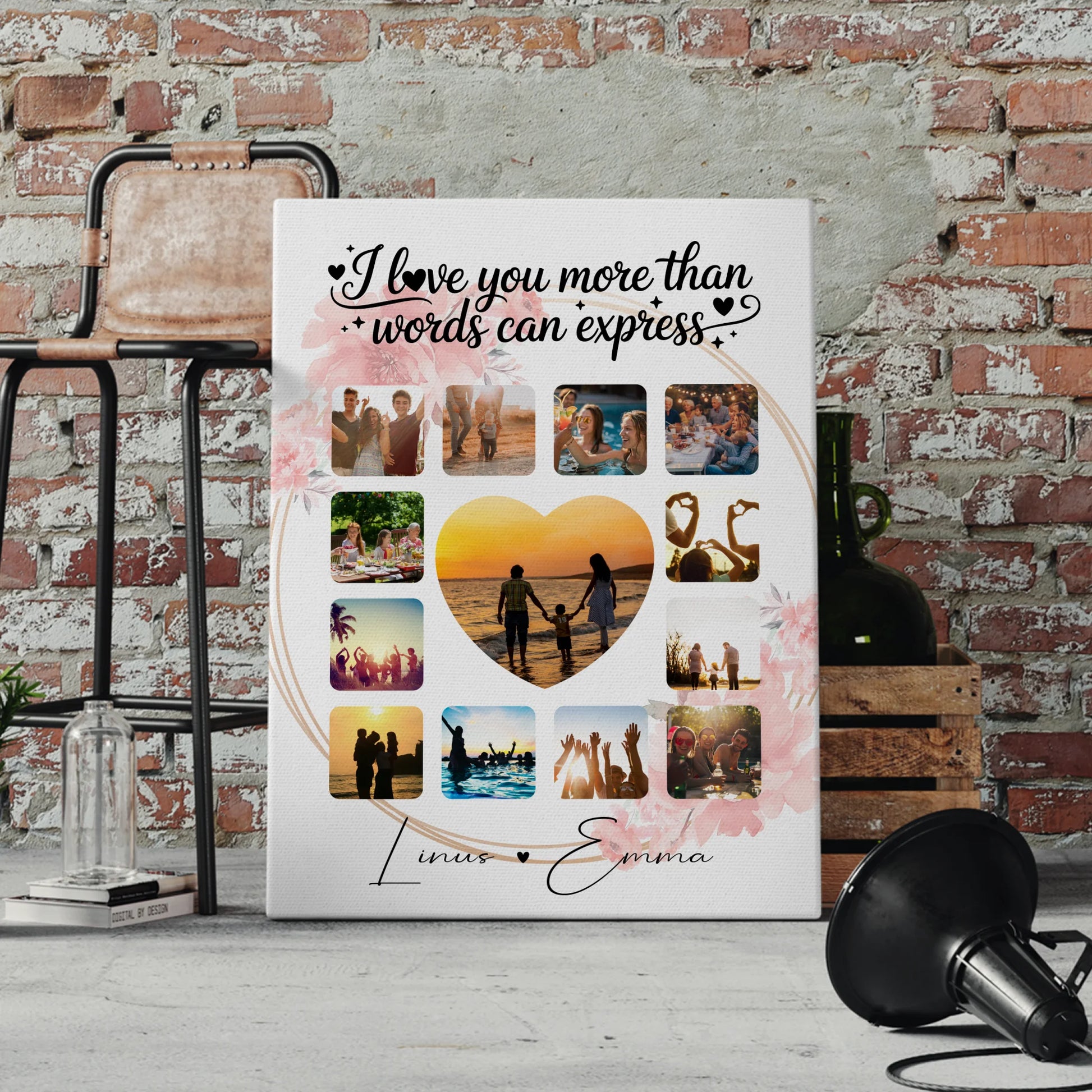Personalisierte Leinwand Paare mit Fotocollage 13 Fotos I Love You More Than Words Can Express Geschenk 4