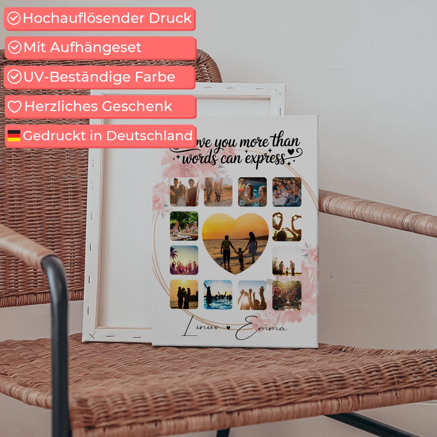 Personalisierte Leinwand Paare mit Fotocollage 13 Fotos I Love You More Than Words Can Express Geschenk 5