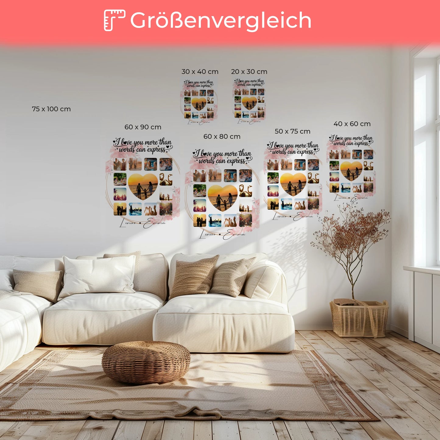Personalisierte Leinwand Paare mit Fotocollage 13 Fotos I Love You More Than Words Can Express Geschenk 6