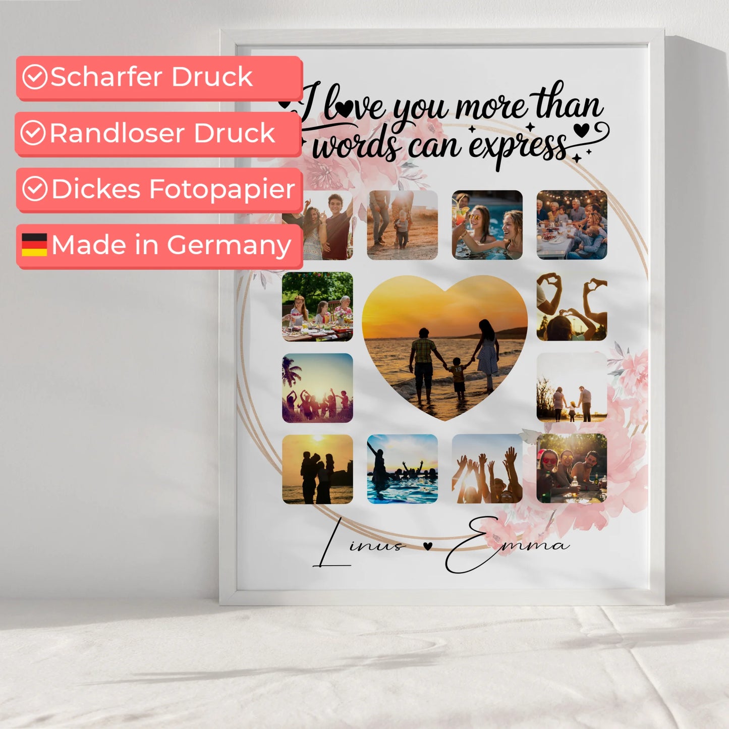 Poster Personalisiert Liebe Fotocollage 13 Fotos I love you more than words