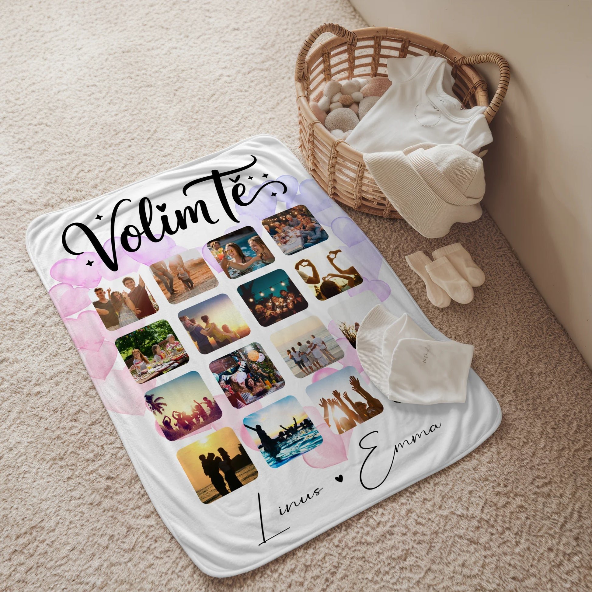 Personalisierte Namensdecke Für Paare mit 16 Fotos Volim te Liebe auf Kroatisch Geschenk 2