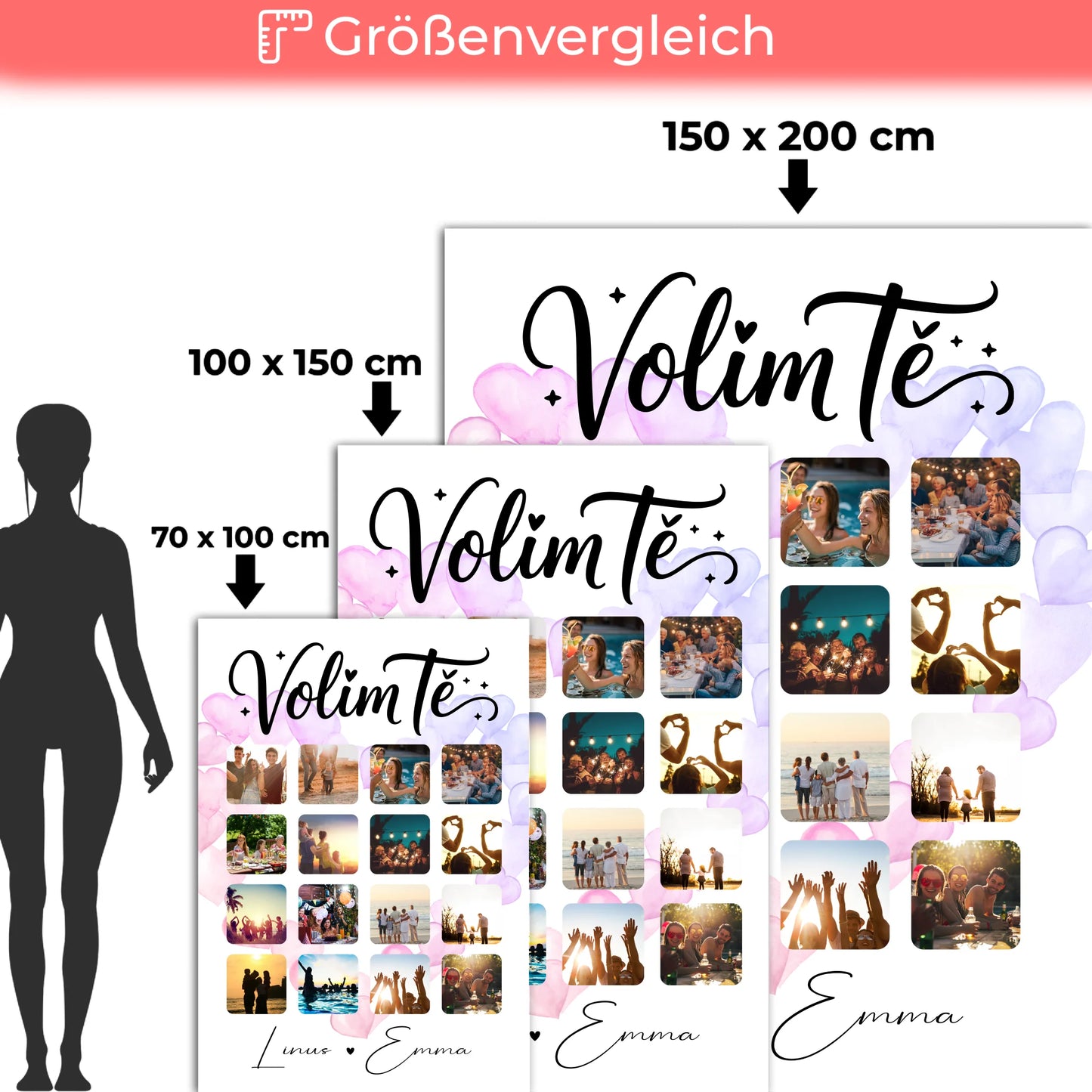 Personalisierte Namensdecke Für Paare mit 16 Fotos Volim te Liebe auf Kroatisch Geschenk 5