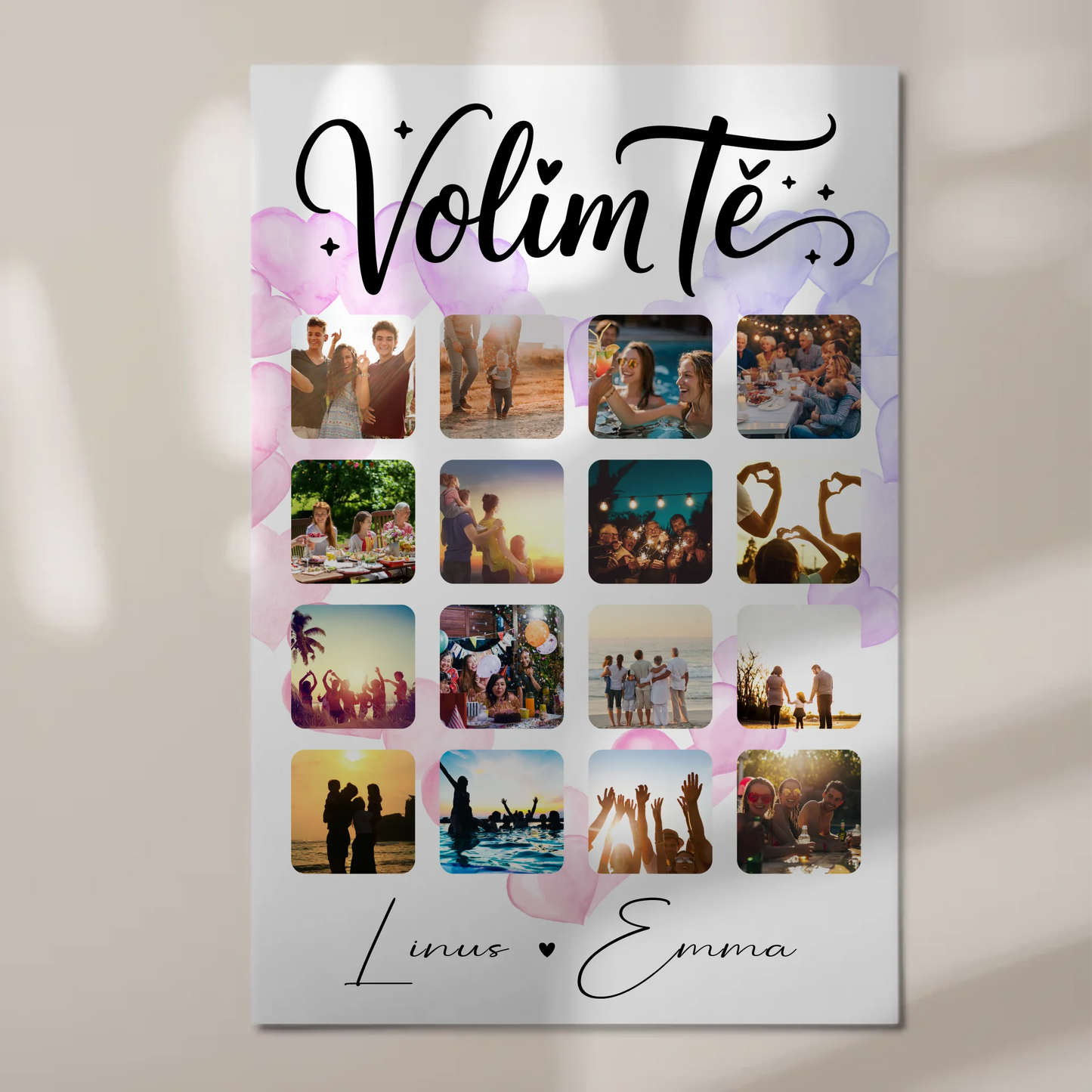 Personalisiertes Fotoboard Poster Magnetisch Für Paare 16 Fotos Volim te Liebe auf Kroatisch Geschenk 1