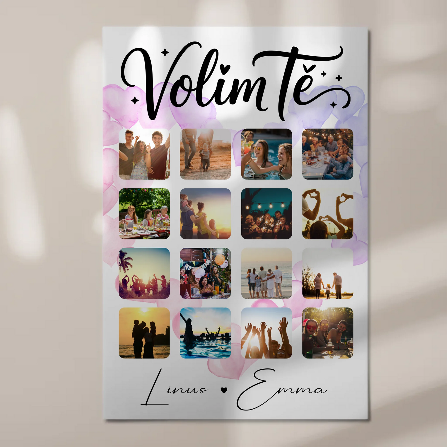 Personalisiertes Fotoboard Poster Magnetisch Für Paare 16 Fotos Volim te Liebe auf Kroatisch Geschenk